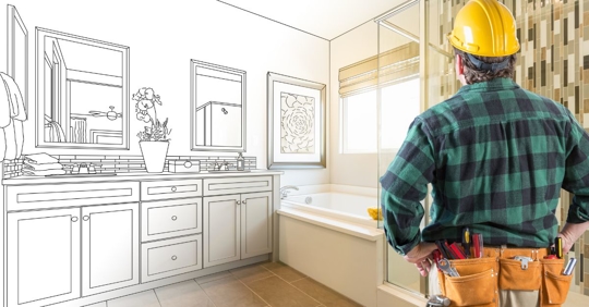 construction worker envisioning bathroom remodel project